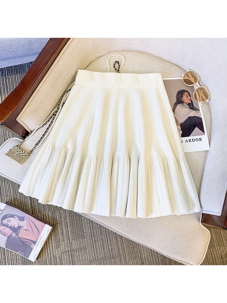 Осенне-зимняя плиссированная юбка Женская плотная трикотажная Короткая