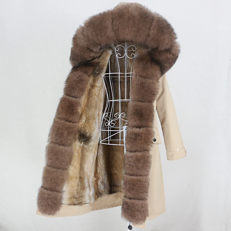 

Aoottii Real Fur Coat X-long Waterproof Parka Winter Jacket Women Natural Raccoon Fox Fur Hood Rabbit Liner Detachable Streetwea