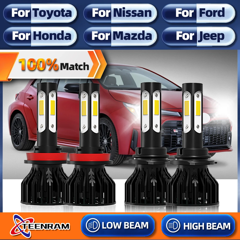 

4PCS LED Headlight Bulbs 9005 HB3 High Beam H11 Low Beam 240W 40000LM Canbus Car Light 12V 6000K White Turbo Auto Headlamps