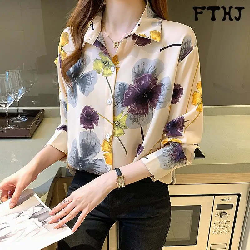 

Шифоновые блузки 2023, новая Женская Корейская рубашка с длинным рукавом, Высококачественная широкая Свободная Женская рубашка с разбитым цветком для девушек