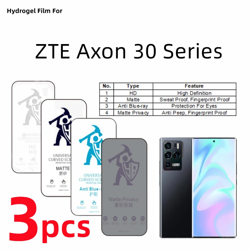 

3pcs HD Hydrogel Film For ZTE Axon 30 Ultra Matte Screen Protector For ZTE Axon 30 Pro 5G 30S Eye Care Anti Spy Protective Film