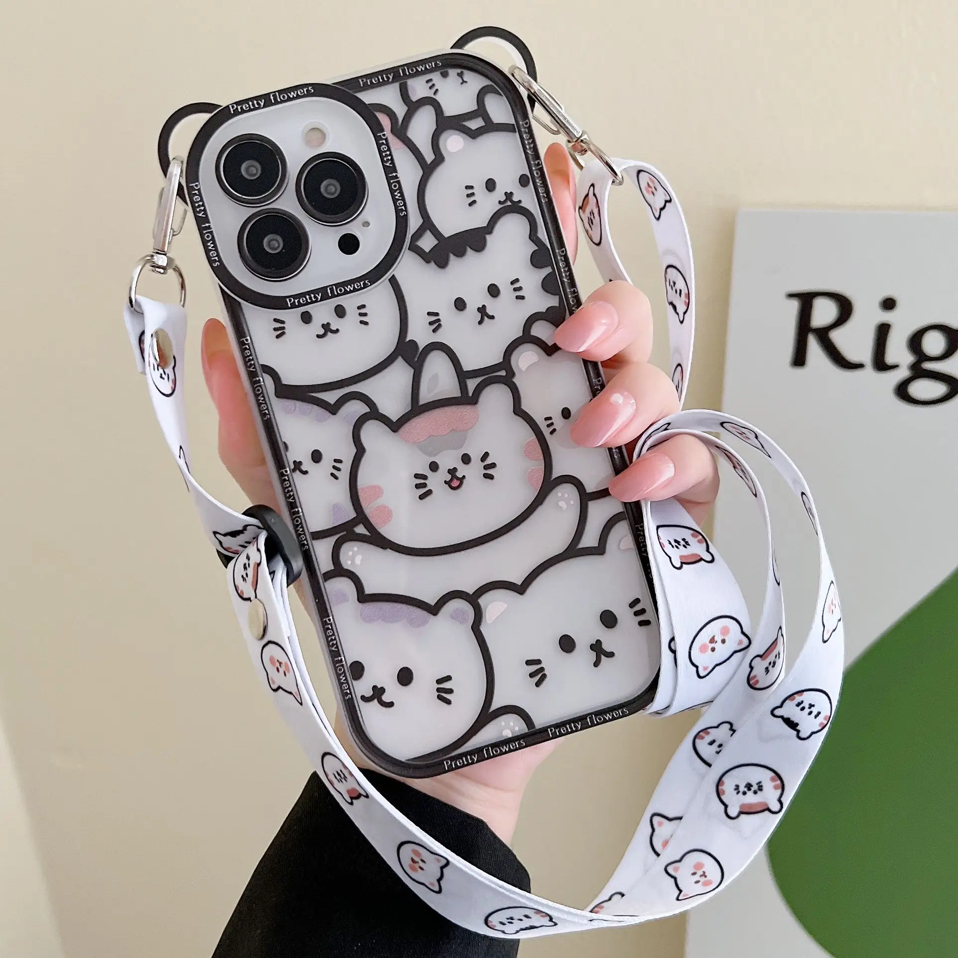 

Korea Cute Bear Ear Crossbody Lanyard Phone Case For iPhone 13 12 11 Pro XS Max X XR 7 8 Plus Cases Strap Shockproof Soft Cover