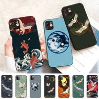 yinuoda crane and koi chinese style phone case for iphone 11 12 13 mini pro max 8 7 6 6s plus x 5 s se 2020 xr xs 10 case