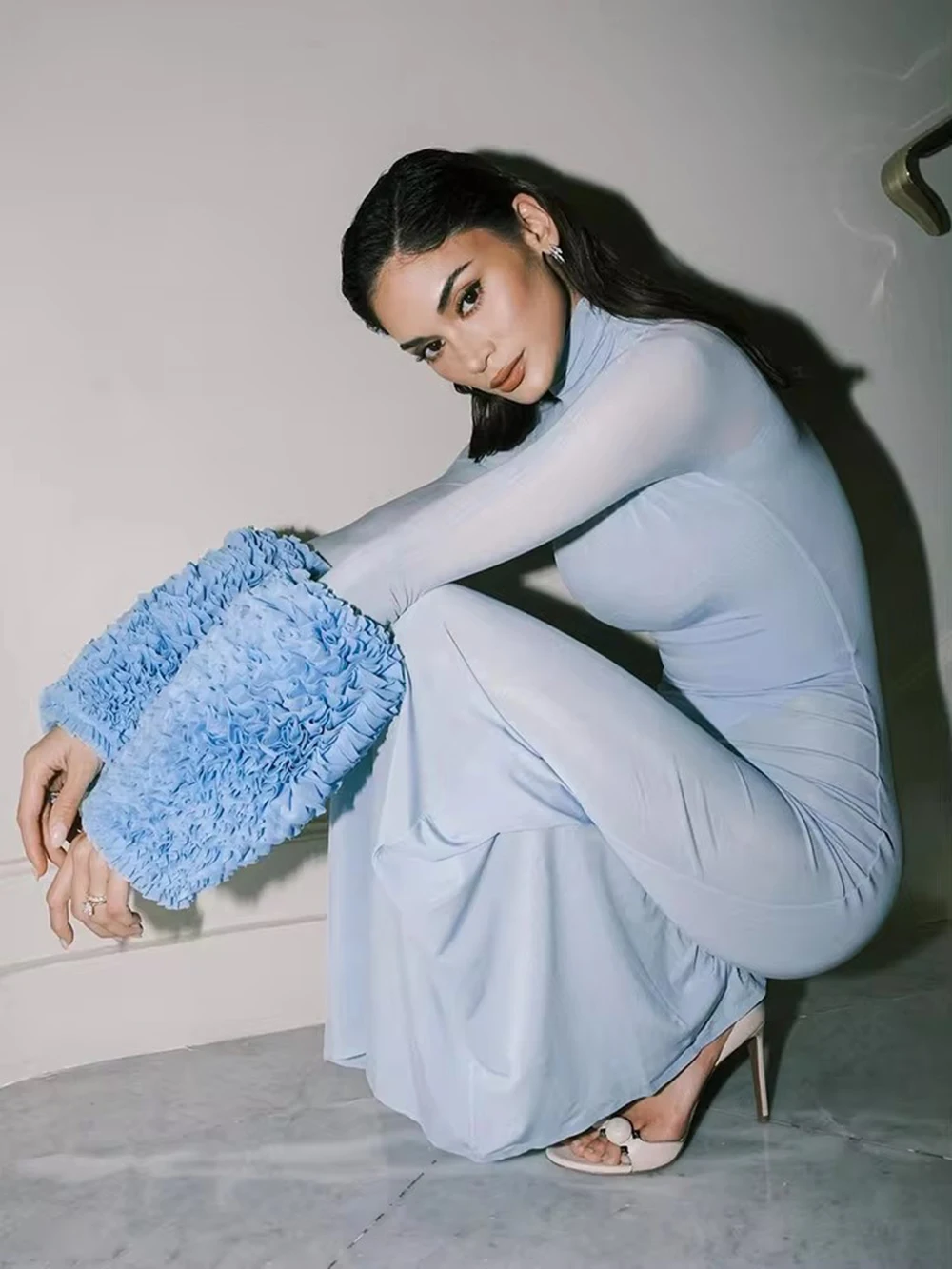 Modphy водолазка пуловер прозрачное платье макси женское элегантное облегающее