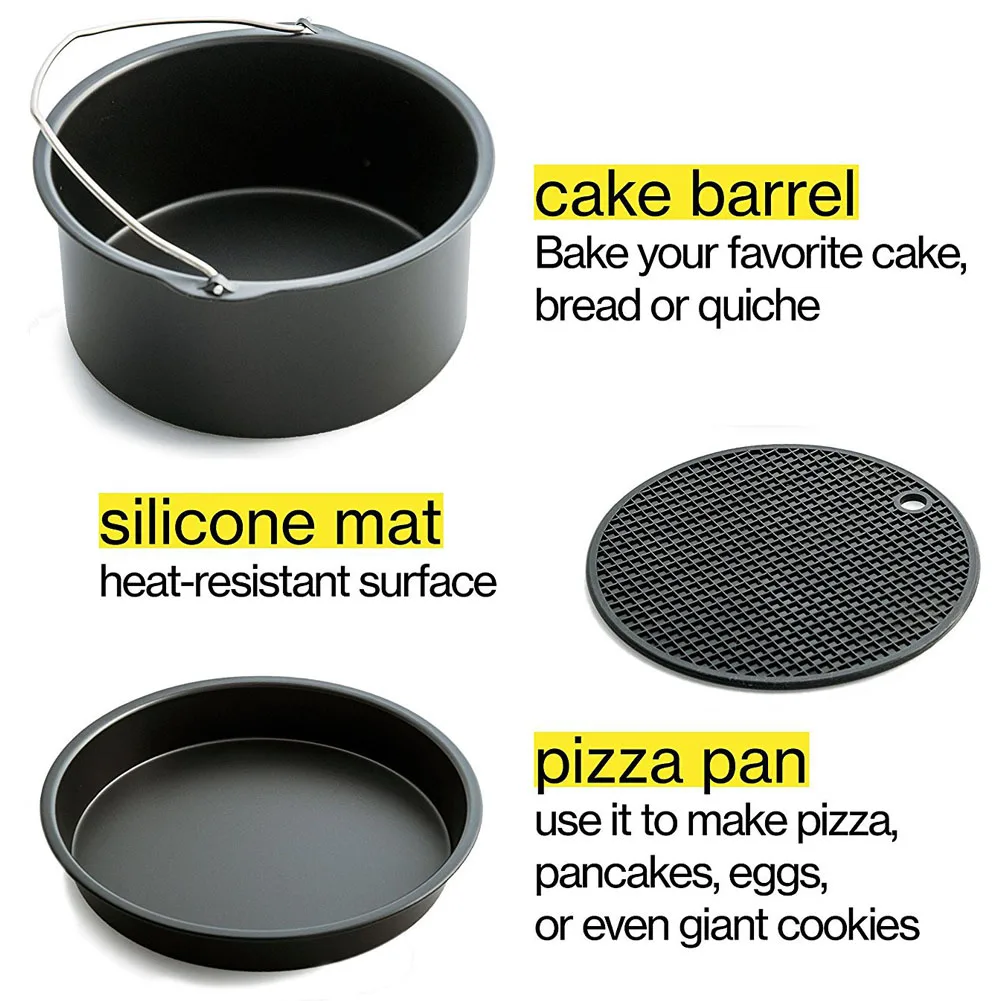 

5-Set Air Fryer Accessories for Gowise Phillips Cozyna Fit 3.7-5.8QT Cake Barrel Pan Rack Mat Kit 5 Pcs/Set wzpi