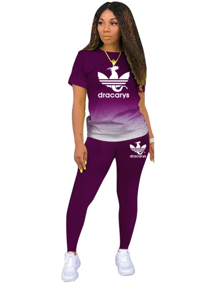 Tracksuits Women 2 Pieces Sets short Sleeve O-Neck Pullover Top Trousers Sportswear Sports Suit Female Clothes Spring 2021 New