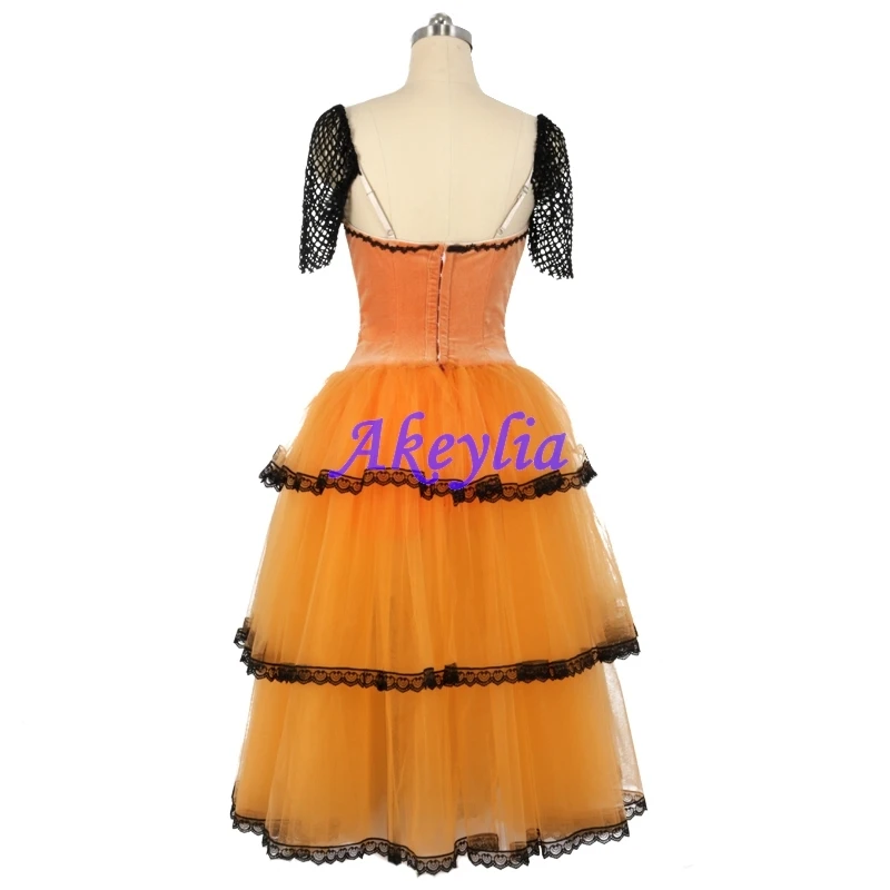 Тыквенный черный Дон Кихот 3-слойное романтическое длинное платье оранжевое