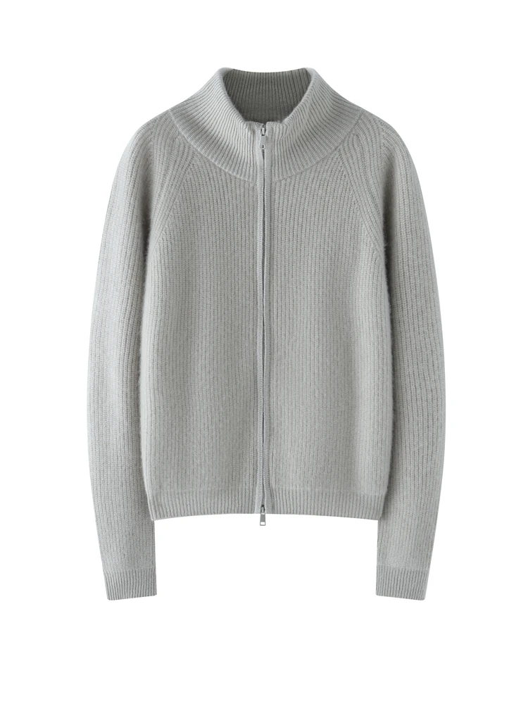 Женский кашемировый свитер на молнии повседневный теплый кардиган с ложным