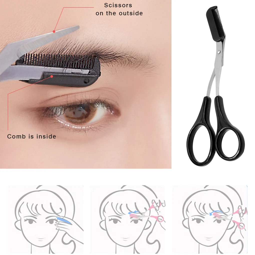 

1pc Eyebrow Trimmer Scissors With Comb Hair Removal Shears Comb Grooming Eyebrow Trimming Tool Makeup Accessories