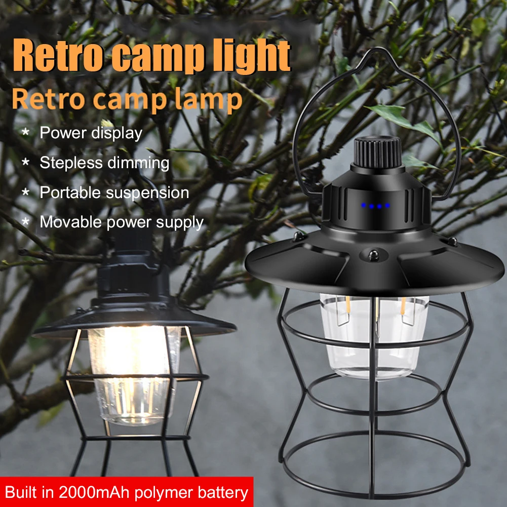 

Retro Camping Lantern USB Rechargeable Vintage Flashlight Outdoor Hanging Tent Working Light Rechargeable Light Camping Equipme