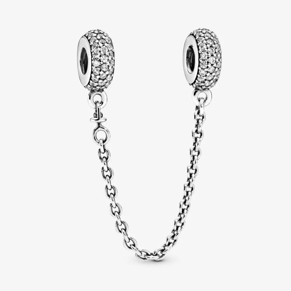 

New Original 925 Sterling Silver Bead Safety Chain Charm Pave Inspiration Fit Pandora Bracelet Necklace DIY Women Jewelry