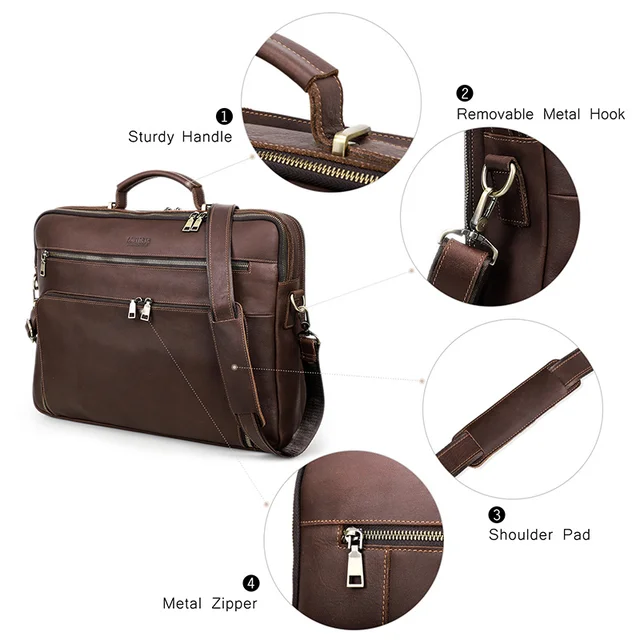 Men's Luxury Genuine Leather Briefcase Head Layer Cowhide Top-handle Bag For 17.3 4