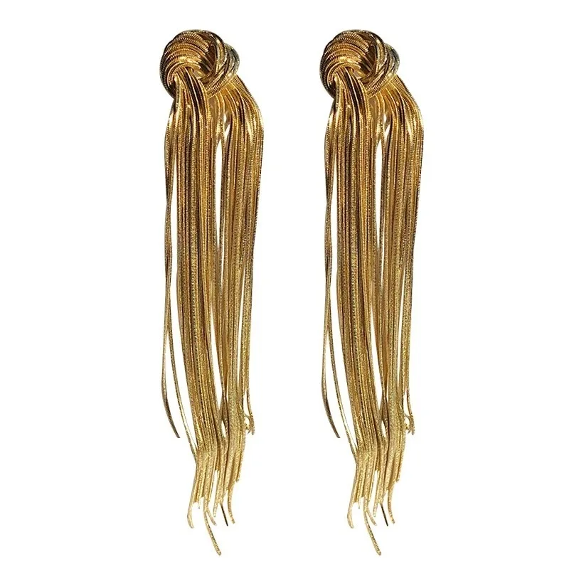 

European And American New Fashion Tassel Knot 18K Gold Drop Long Earrings For Women Brand Designer Luxury Jewelry Trend