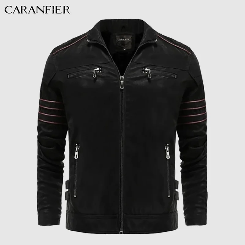 

CARANFIER Mens Leahter Jacket Men Washed Retro Velour PU Jackets Male Motorcycle Biker Coat Autumn Winter Outerwear Dropshipping