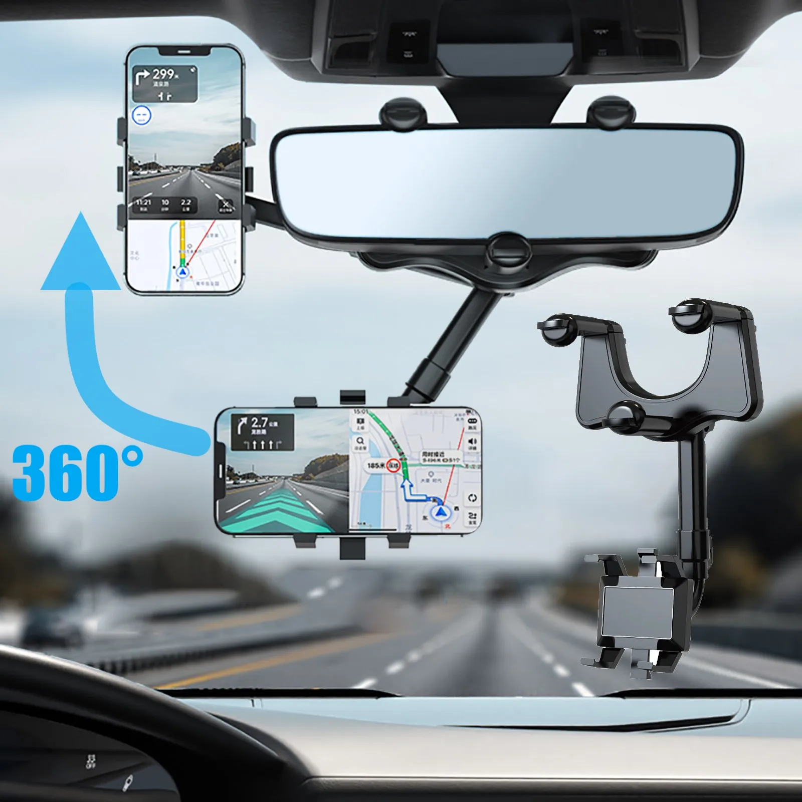 

Universal 360 Rotatable Car Phone Holder Rearview Mirror Mount Stand GPS Cell Phone Stand Rear View Mirror Phone Holder Bracket