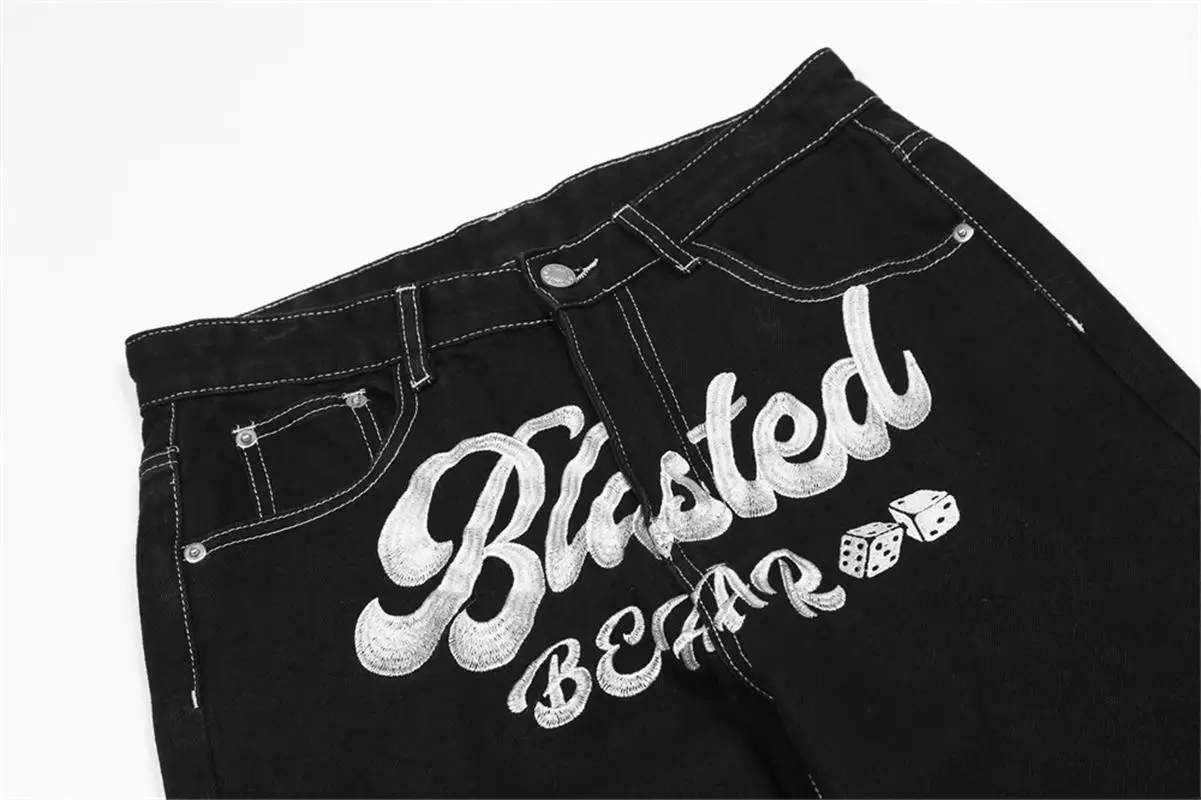 Men's spring and summer new hot-selling trendy street personality embroidered letters series top line straight jeans