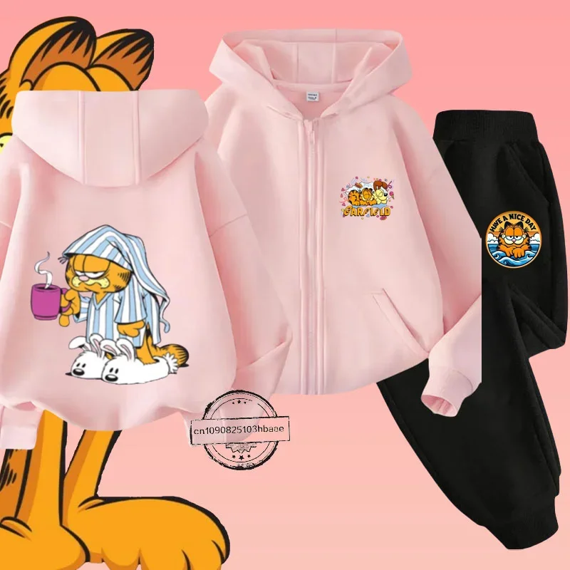 Детский Осенне-зимний Комплект Garfiel Повседневный Стиль Толстовка С Мультяшным