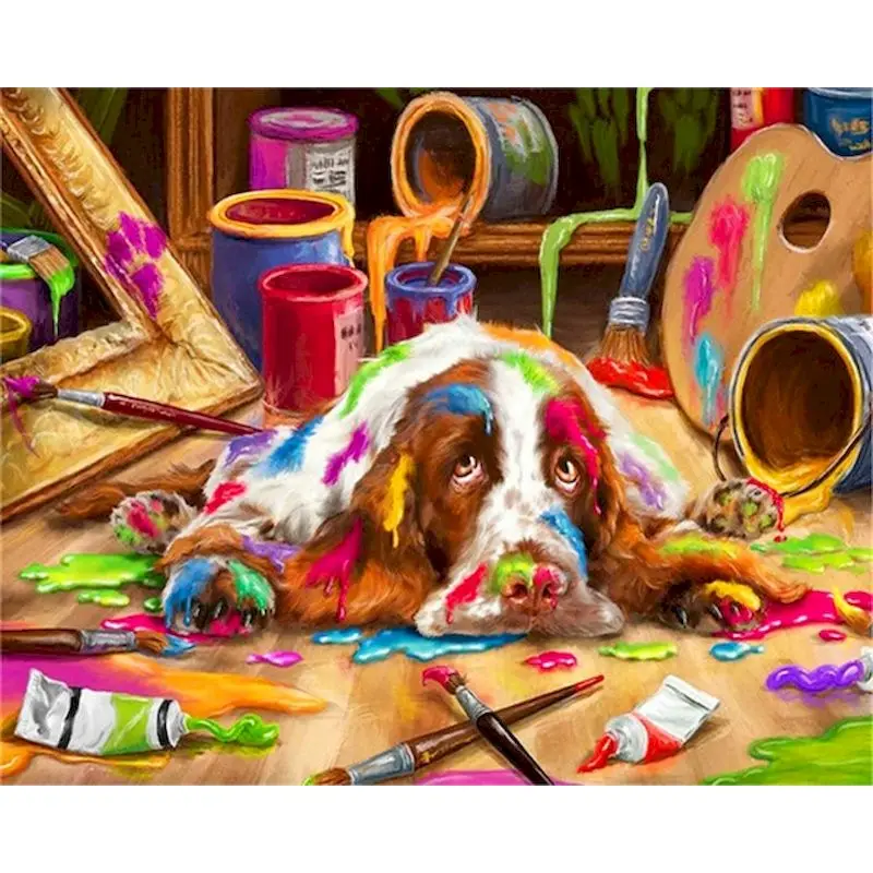 

RUOPOTY Pigment Dog Full Square Diamond Needlework Mosaic Animal Cross Stitch Kits Home Decoration Art Supplies