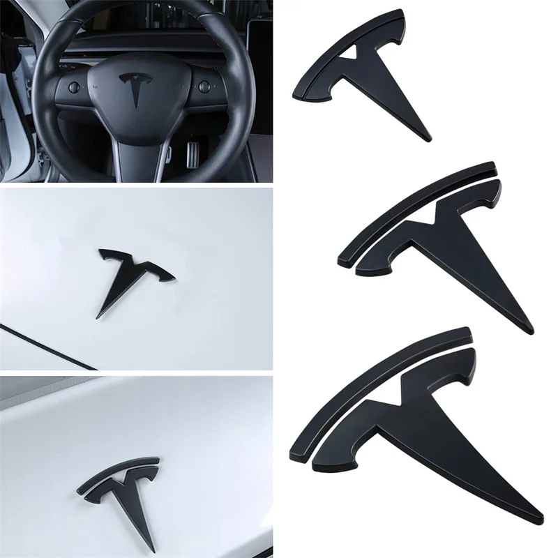 

For Tesla Logo Stikers for Model Y 3 Steering Wheel/Front Rear Trunk Logo Cover Sticker Badge Decals 3Pcs Emblem Car Accessories