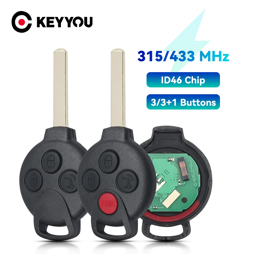 KEYYOU 3 Buttons Remote Car Key for Mercedes-Benz Smart Smart Fortwo 451 2007 2008 2009 2010 2011 2012 2013 433Mhz ID46 champion spark plugs