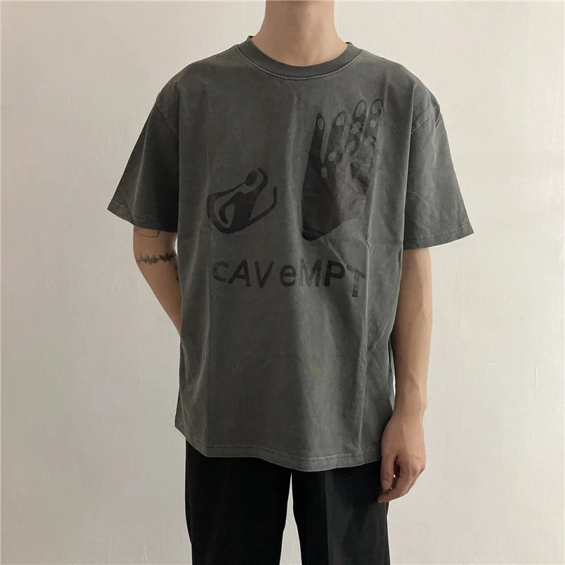 

Dilapidated CAVEMPT C.E 21AW Retro Washing Batik Palm Ghost Hand Fallow Round Neck Short Sleeve T-Shirt For Men And Women