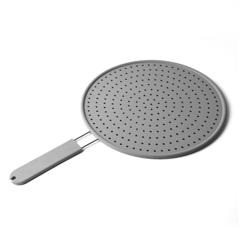 Silicone Splatter Screen with Handle Heat-resisting Oil Splash Guard Drain Board Cover Kitchen Frying Pan Lid Cooking Tools images - 6