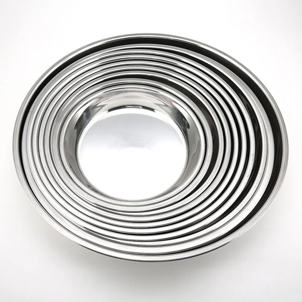 

Plate Plates Stainless Steel Round Dinner Pan Metal Cake Dish Baking Serving Deep Fruit Eating Tray Camping Divided Dessert