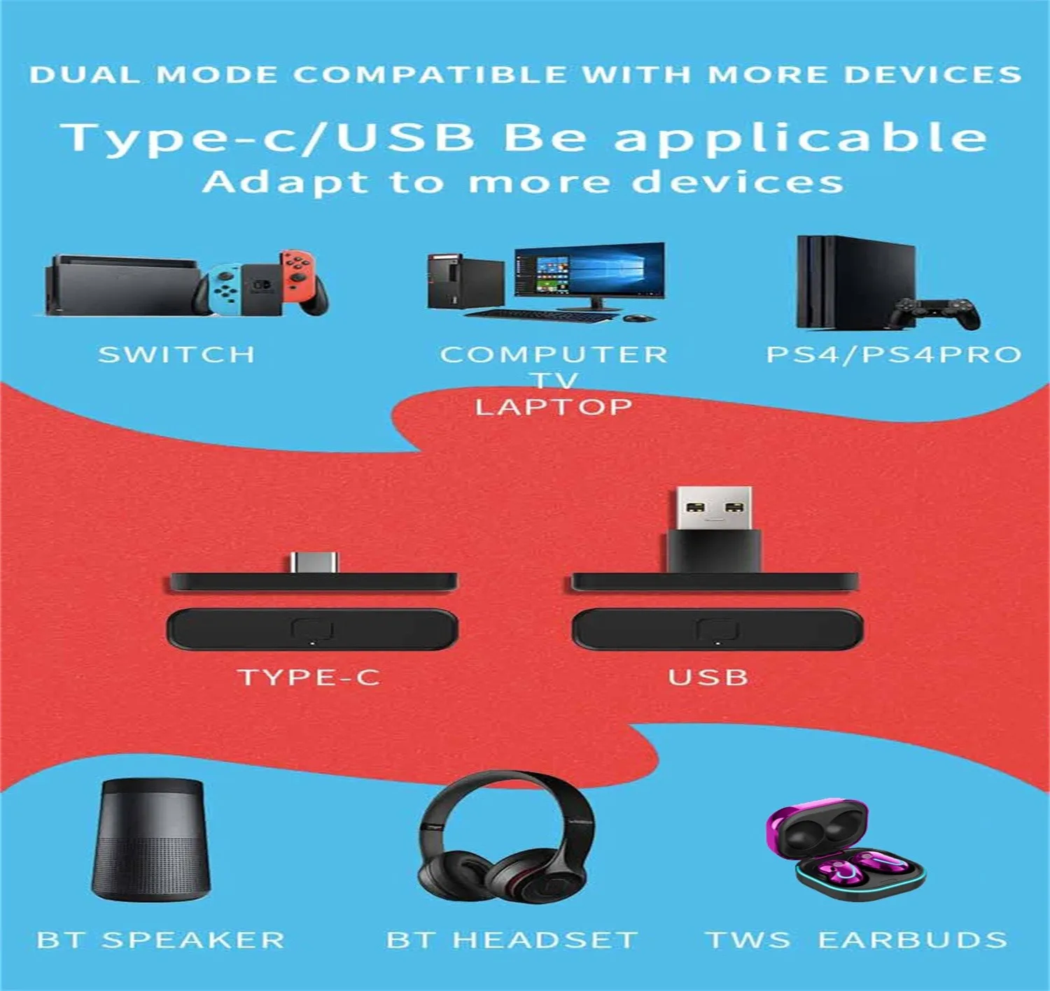 Обновленный Bluetooth-передатчик Type-c V5.0 с низкой задержкой и микрофоном для Nintendo-switch