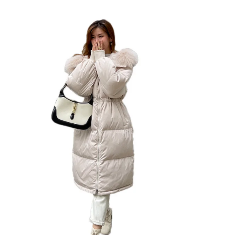 2022 Fox Fur Collar Womens Down Jacket Thickened Mid-length White Duck Down Jacket for Women