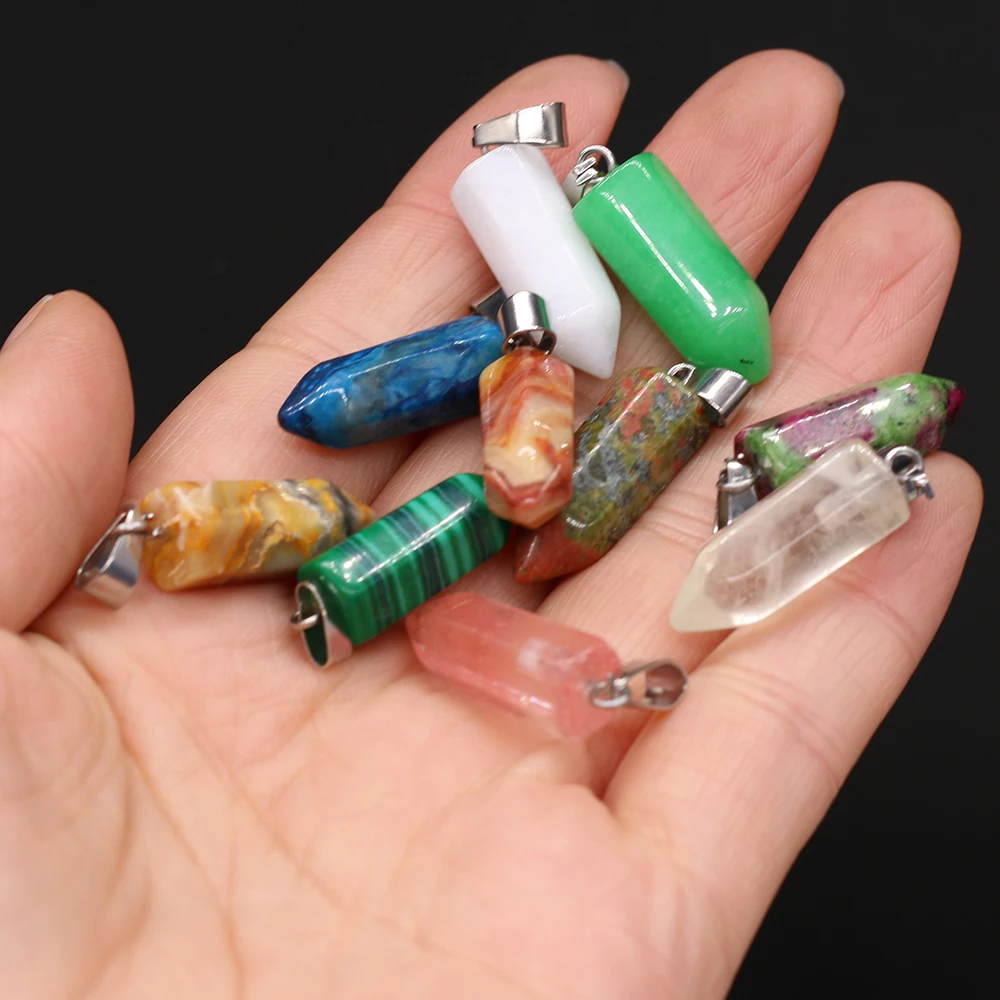 

6PCS Natural Semi precious Stone Crystal Malaysian Jades Malachite Pencil Shape Pendant for Jewelry Making Necklace Accessories