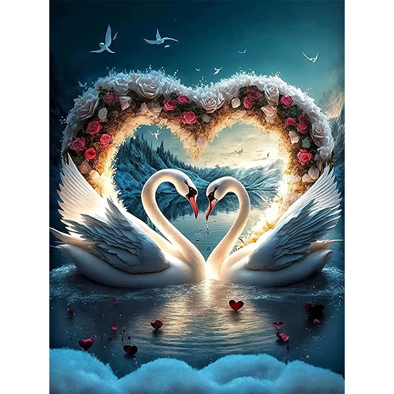 

Diamond Embroidery Kits Rose Swan Gift Picture Of Rhinestones 5D DIY Painting Lake Animal Cross Stitch Gift Art Wall Home Decor