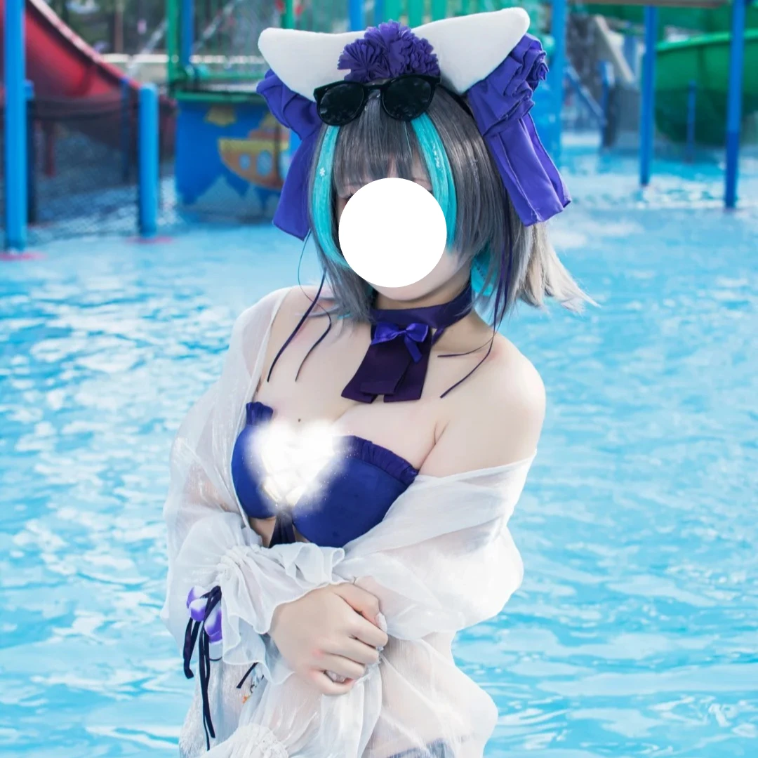 Фото Костюм для косплея Чешир из игры Azur Lane: купальник, бикини, белый халат с широкими рукавами, аксессуары для летних пляжных ролевых игр №4