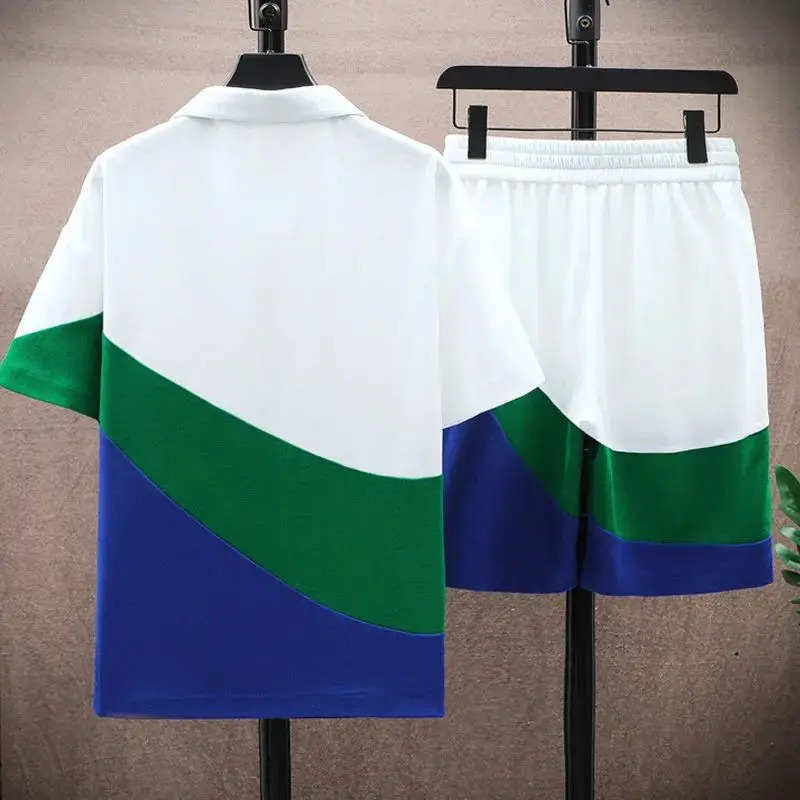 Summer Men's Suit Ice Silk Fashionable Casual Sports Shorts Set with Handsome POLO Shirt Men's Short-sleeved T-shirt