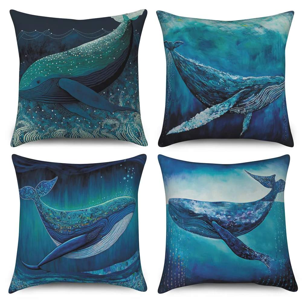 

Whale Blue Sea Cushion Cover for Sofa Car Living Room Decor Ocean Under Water World Decorative Throw Pillowcase Pillow Covers