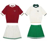 Women Golf Skirt Summer Casual Sports Short-sleeve Knit T-shirt Pretty Pleated Golf Dress and Shirt Golf Wear for Women