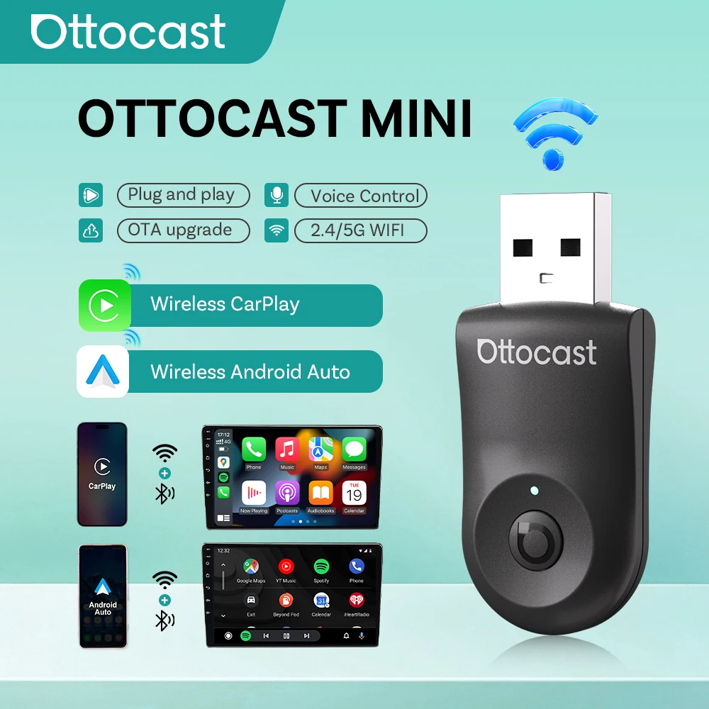 Ottocast 2 в 1 беспроводной адаптер CarPlay Android Auto Plug Play быстрый разъем мини-USB-ключ для