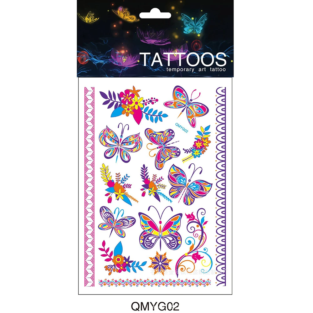 

Светящаяся наклейка-Татуировка бабочка цветок Водонепроницаемый окружающую среду временная татуировка, люминесцентные Наклейки для врем...