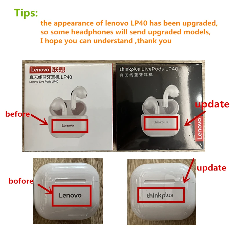 Lenovo LP40PRO/LP40 5pcs Wireless Earphone Bluetooth 5.0 Dual Stereo Noise Reduction Bass Touch Control Long Standby 230mA