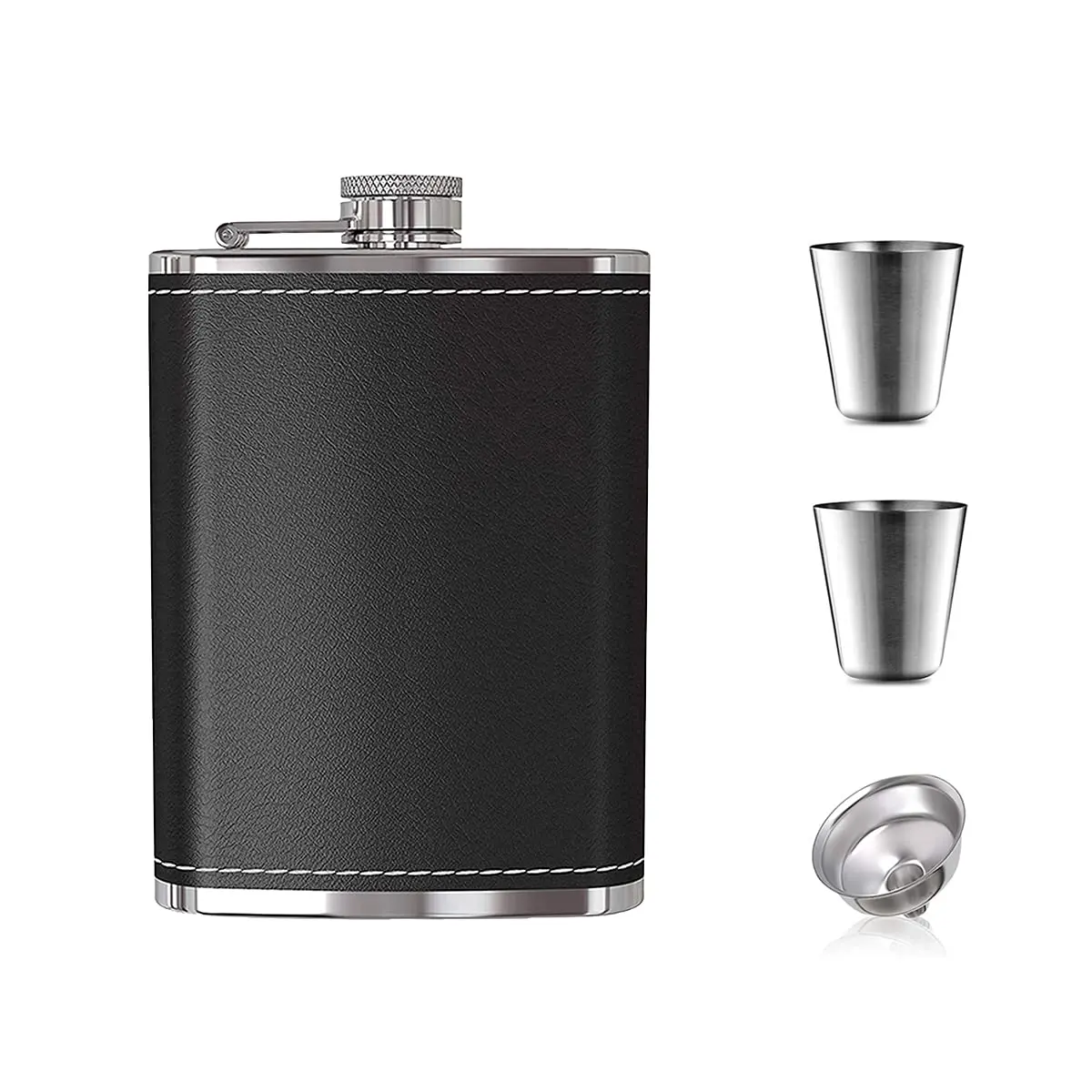 

Portable Hip Flask Flagon Set for Liquor with 2 Shot Glass+1Funnel+1box 8 Oz Leak Proof Stainless Steel Pocket Hip Flask