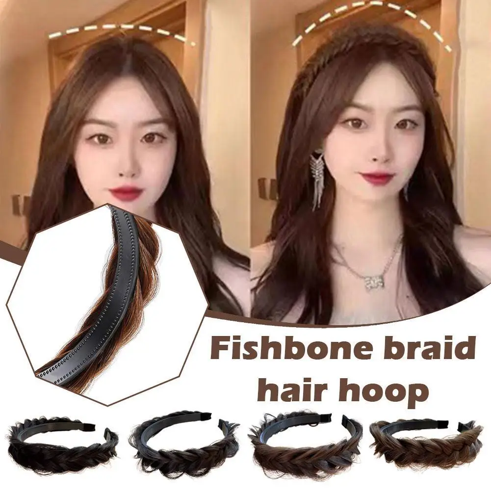 

Fluffy Fishbone Wig Headband Fishbone Braid Hair Hoop Band Teeth Anti-slip Plaited Hair Band Headdress Female Headband