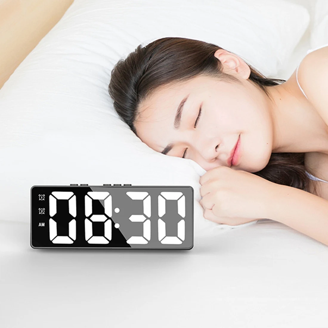 

Цифровой будильник (с питанием от аккумулятора) или настольные часы с питанием от USB, Повтор сигнала, Режим ночной съемки часов, электронные зеркальные часы черного цвета