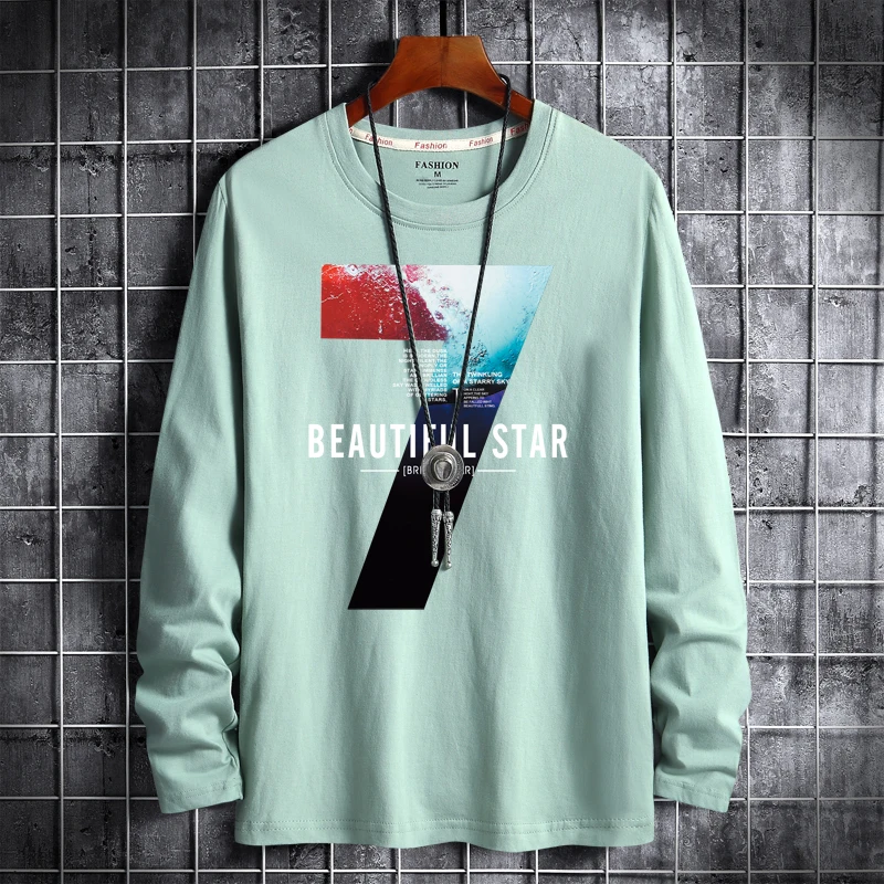 

Plus Size Long-Sleeve T-Shirts Men's Print Cotton Tees O-Neck Thin Tshirts 4XL 5XL 6XL Autumn And Winter