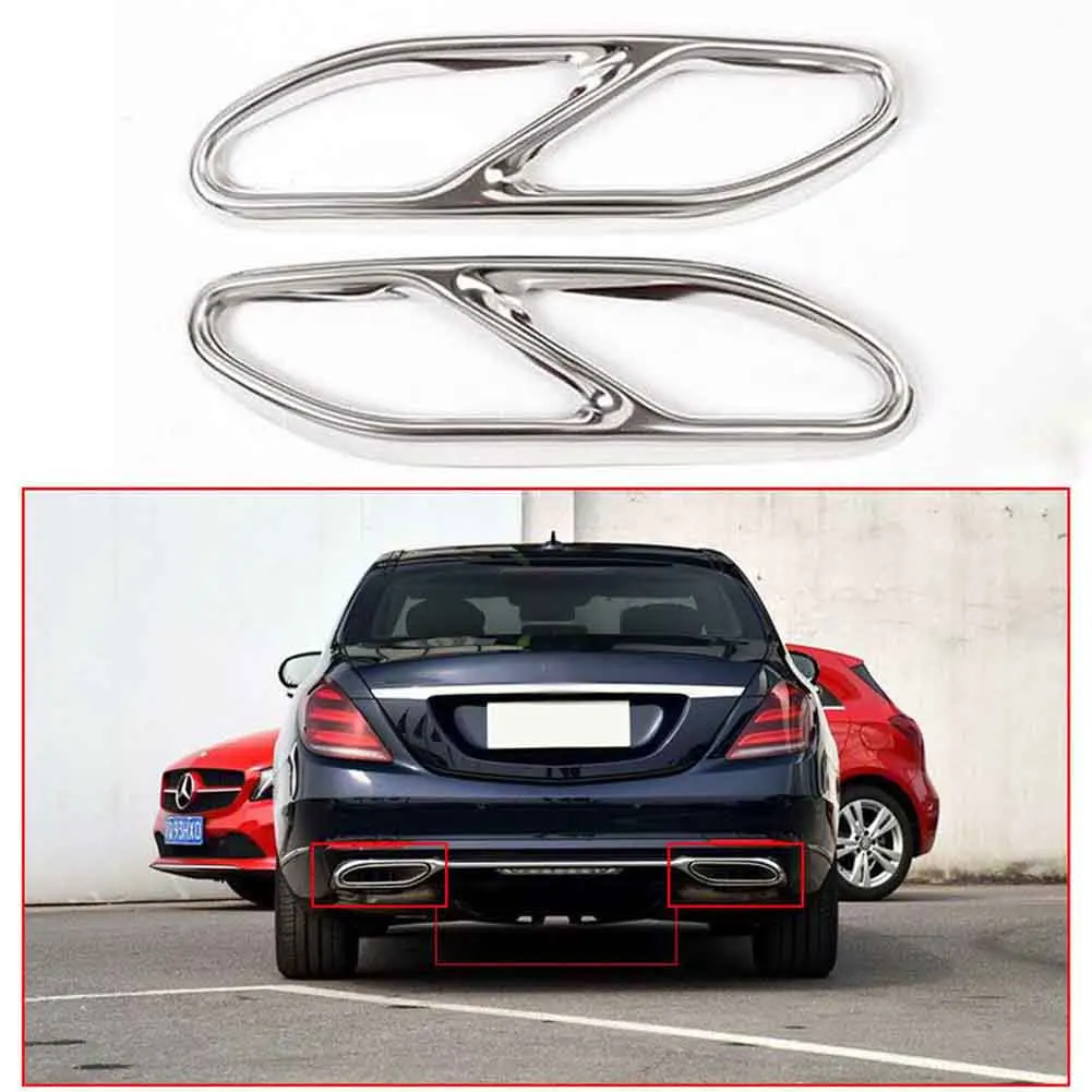 

2 X Rear Exhaust Tip End Pipe Cover Trim Strip Decorative Cover Stainless Steel For Benz S-Class 18-2022