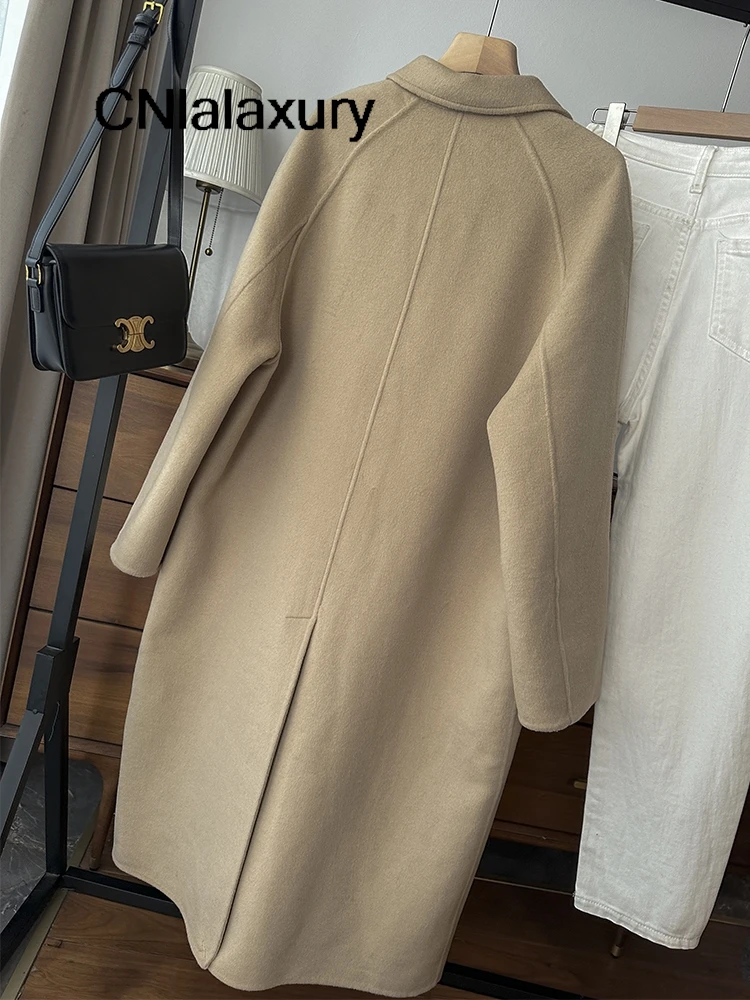 Зимнее шерстяное пальто женское свободное верхняя одежда с длинными рукавами и