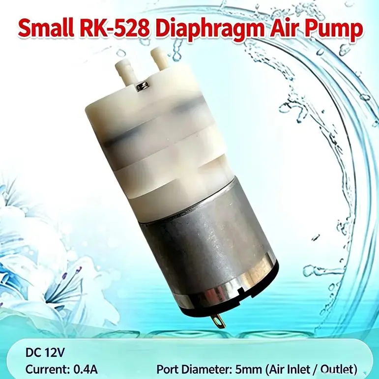 Фото Миниатюрный диафрагменный воздушный насос DC 12V RK-528 - Высокопроизводительный компрессор 32 мм для аквариумов, рыбных резервуаров и DIY-проектов №3