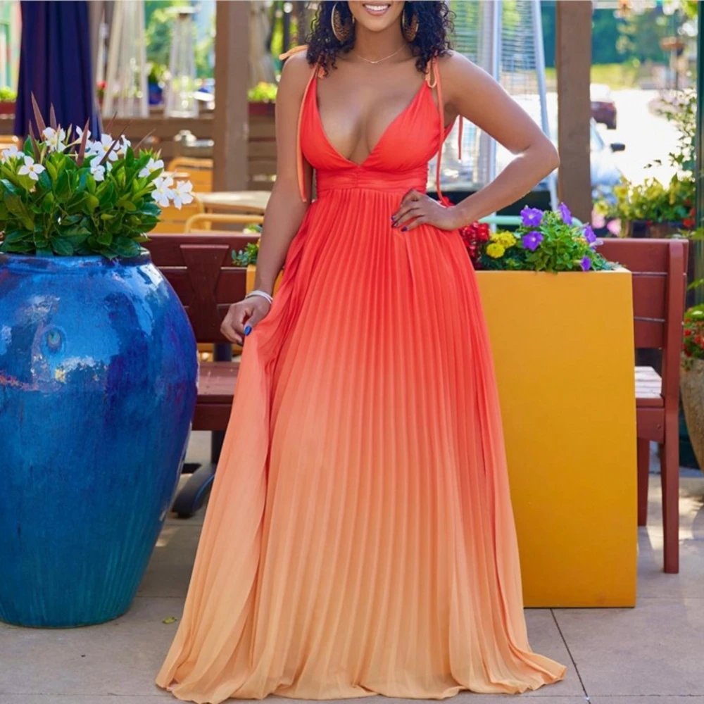 

Женское летнее платье-накидка, купальный костюм без рукавов, купальный костюм, новинка 2023, с градиентным принтом, Пляжное праздничное платье макси, накидка