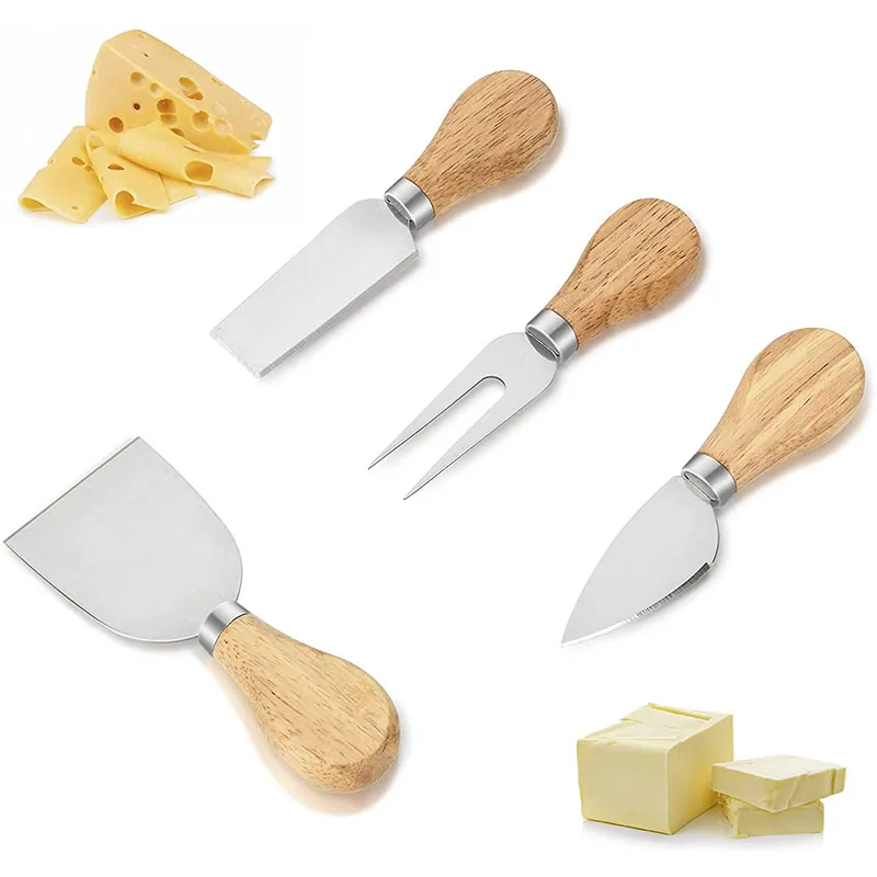 

4Pcs/Set Wood Handle Sets Bard Set Oak Bamboo Cheese Cutter Knife Slicer Kit Kitchen Cheedse Cutter Useful Cooking Tools