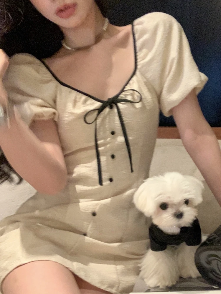 

2023 Summer Casual Elegant Dress Women Casual V-Neck Y2k Mini Dress Office Lady Vintage Slim Bodycon Dress Korea Fashion Outwear