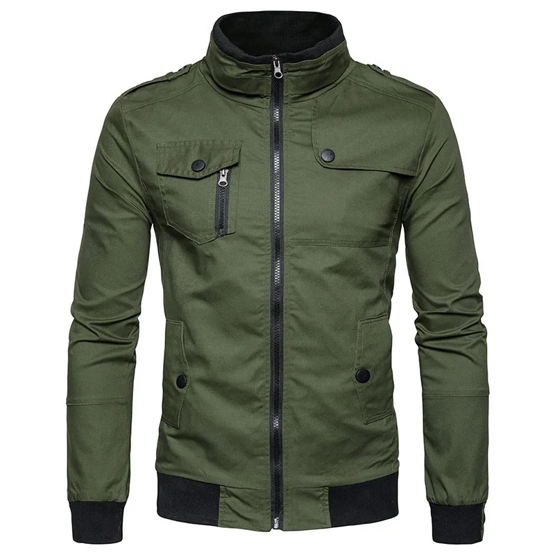 

LUCLESAM Men's Stand Collar Jacket Solid Color 2022 Autumn Cotton Washed Large Size Men Zipper Jackets