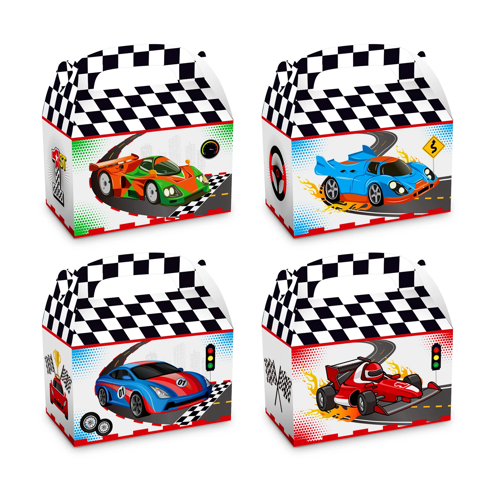 

DD169 4Pcs Lattice Car Racing Competition Track Race Birthday Party Paper Portable Packing Gift Boxes Baby Shower Party Decors
